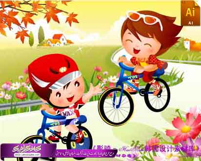 کارکتر و شخصیت کارتونی کودک و دوچرخه سواری در فرمت Ai و eps