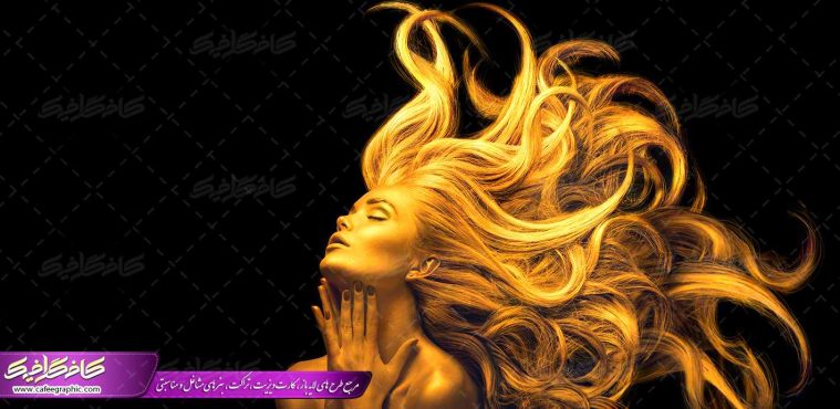 تصویر استوک زن با موهای پریشان طلایی ویژه دکور آرایشگاه