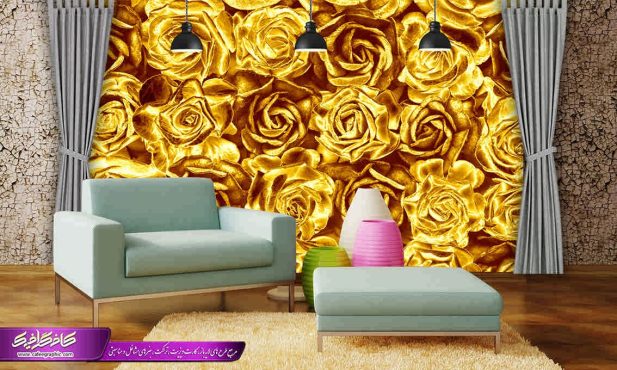 طرح پوستر دیواری گل رز طلایی شگفت انگیز