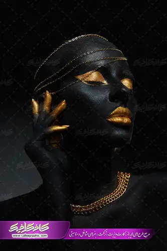 دانلود رایگان تصویر بانوی سیاه پوست با آرایش طلایی