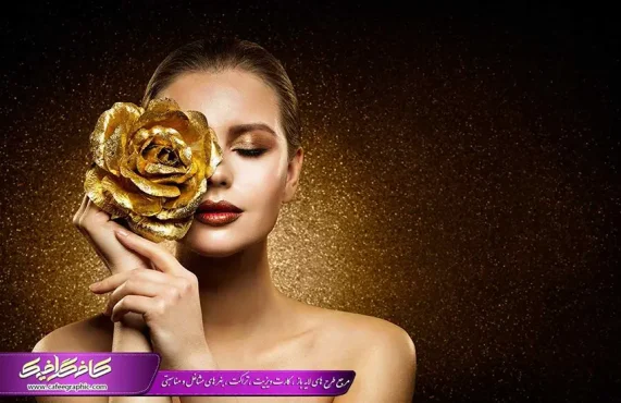 پوستر بانوی زیبا با گل رز طلایی