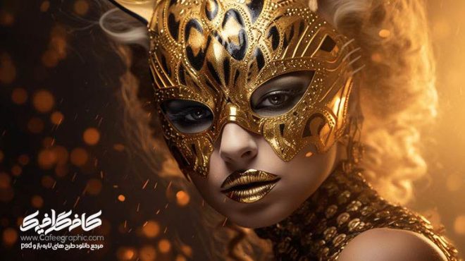 عکس بانوی زیبا با میکاپ طلایی و بالماسکه